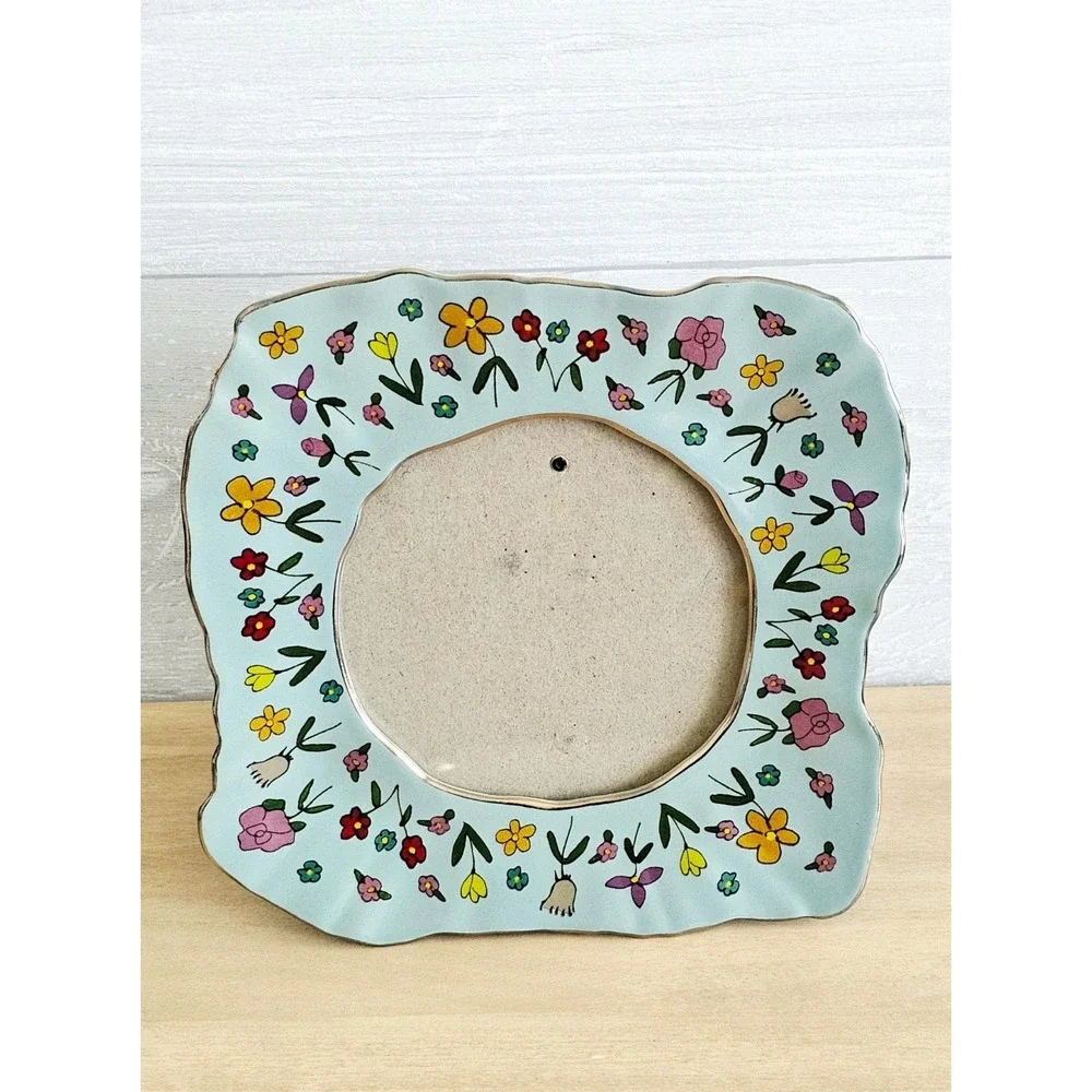 The Mud Fairy Floral Picture Frame Handpainted Stoneware, 4×4 inches